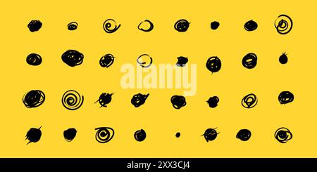 Ensemble de cercles de doodle dessinés à la main dans un style grunge. Illustration vectorielle pour bullet journal. Fond transparent. Griffonner le cercle et le point de griffonner. Illustration de Vecteur