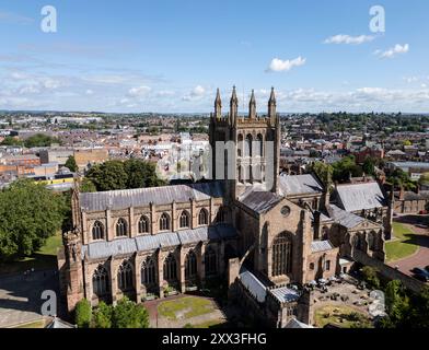 Cathédrale de Hereford, Herefordshire, Angleterre, Royaume-Uni, aérienne Banque D'Images