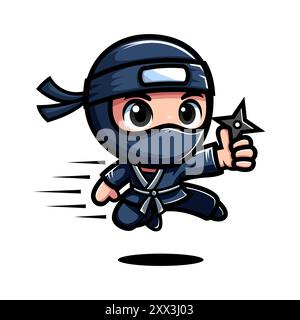 Joli personnage de dessin animé Ninja tenant Shuriken Illustration de Vecteur