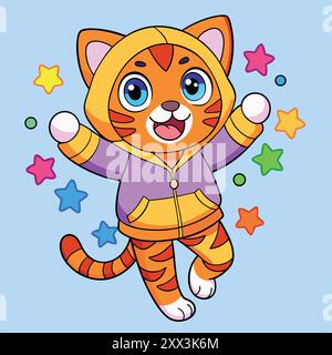 Cute Tiger Cub in Yellow Hoodie Vector illustration - adorable animal Character Design Illustration de Vecteur