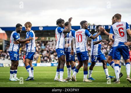 Odense, Danemark. 21 août 2024. Les joueurs d’Odense BK vus en fête lors du match NordicBet Liga entre Odense BK et FC Fredericia au Parc énergétique naturel d’Odense. Crédit : Gonzales photo/Alamy Live News Banque D'Images