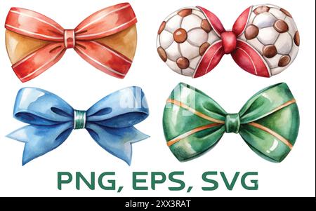 Aquarelle Sports football Coquette Bow Sport Bows Clipart Set Illustration de Vecteur