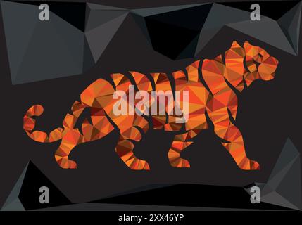 Polygone Tiger formes abstraites fond noir triangle géométrique Art moderne Illustration de Vecteur