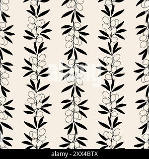 Motif de branche d'olives, silhouettes d'ornement foncées sur fond beige. Illustration vectorielle Illustration de Vecteur