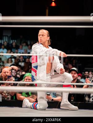 Cardiff, Royaume-Uni. 21 août 20214 AEW Dynamite (21 août 2024) émane de Utilita Arena à Cardiff, pays de Galles. L'émission met en vedette Bryan Danielson montrant son esprit combatif, Britt Baker servant à rembourser Kamille dans un contrat signé avec Mercedes Moné, Chris Jericho battant Tommy Billington. Toni Storm a battu Saraya pour conserver le titre et plus sur le Go-home à All In. All Elite Wrestling à l'Utilia Arena, Cardiff, pays de Galles. Banque D'Images