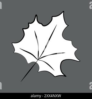 Feuille d'érable de style caricature vectoriel. Contour élément botanique noir et blanc isolé sur fond gris. Illustration du concept de feuilles tombées d'automne en L. Illustration de Vecteur