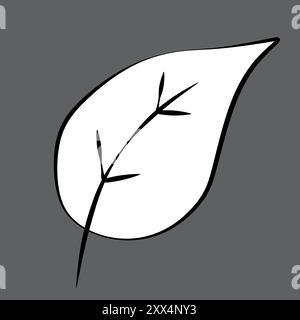 Feuille d'automne de style caricature vectoriel. Contour élément botanique noir et blanc isolé sur fond gris. Illustration du concept de feuilles tombées d'automne dans Li Illustration de Vecteur
