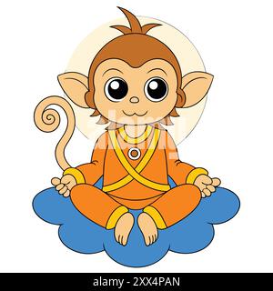 Baby Hanuman Ji Vector illustration - adorable Art de mythologie hindoue pour des conceptions spirituelles Illustration de Vecteur