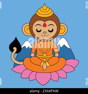 Baby Hanuman Ji Vector illustration - adorable Art de mythologie hindoue pour des conceptions spirituelles Illustration de Vecteur