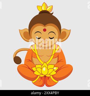 Baby Hanuman Ji Vector illustration - adorable Art de mythologie hindoue pour des conceptions spirituelles Illustration de Vecteur