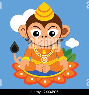 Baby Hanuman Ji Vector illustration - adorable Art de mythologie hindoue pour des conceptions spirituelles Illustration de Vecteur