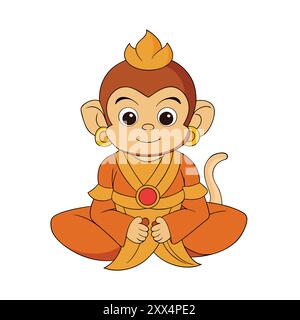 Baby Hanuman Ji Vector illustration - adorable Art de mythologie hindoue pour des conceptions spirituelles Illustration de Vecteur