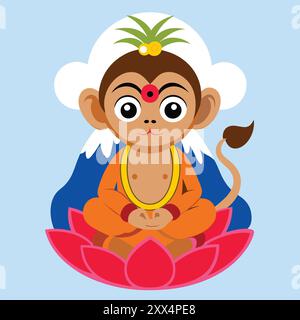 Baby Hanuman Ji Vector illustration - adorable Art de mythologie hindoue pour des conceptions spirituelles Illustration de Vecteur