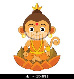 Baby Hanuman Ji Vector illustration - adorable Art de mythologie hindoue pour des conceptions spirituelles Illustration de Vecteur