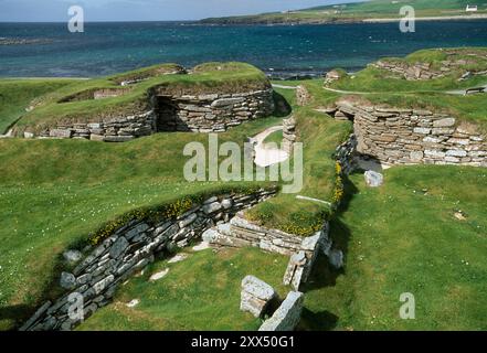 Skara Brae village néolithique reste près de Sandwick, West Mainland Orkney, Orcades, août Banque D'Images