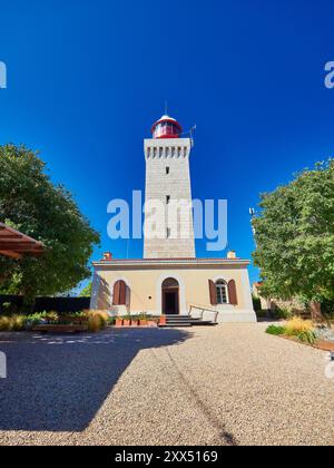 Le phare de la Garoupe sur le Cap d'Antibes sur la Côte d'Azur, France. Le phare le plus lumineux de la Méditerranée. Banque D'Images