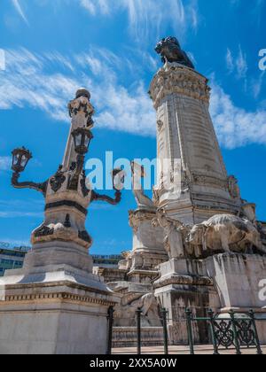 Statue de Sebastião José de Carvalho e Melo, Praca Marquez de Pompal, Lisbonne, Portugal. Banque D'Images