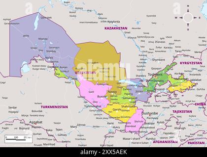 Carte politique détaillée de l'Ouzbékistan Illustration de Vecteur