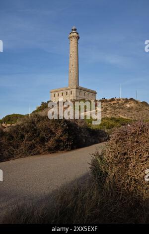 Le célèbre phare de Cabo de Palos, près de la Manga del Mar Menor à Carthagène, Espagne. Banque D'Images