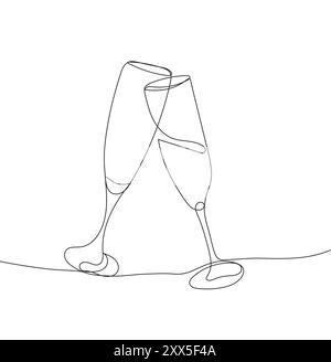 comprend deux verres à champagne à clinking conçus dans un style continu à une ligne. La représentation créative capture l'essence festive Illustration de Vecteur