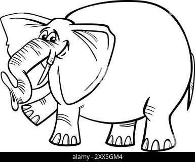 Illustration de bande dessinée de drôle d'éléphant comique animal page de coloriage Illustration de Vecteur