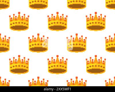 Pixel art couronnes motif sans couture. Couronnes royales et diadème dans un style graphique rétro 8 bits des années 80 Couronnes royales médiévales. Conception pour applicati mobile Illustration de Vecteur