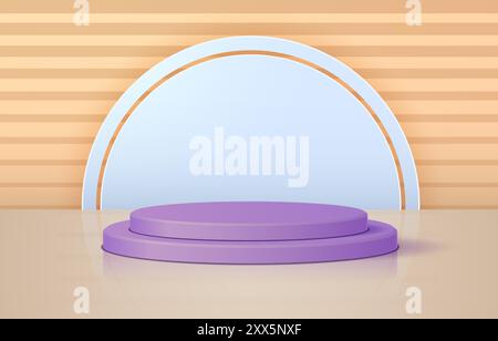 Podium minimaliste géométrique violet sur fond beige. Stand pour vos produits. Illustration vectorielle 3D. Illustration de Vecteur