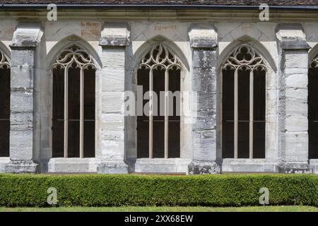 Tracés, fenêtres de style gothique, église et cloître du monastère, monastère et palais de Bebenhausen, ancienne abbaye cistercienne, quartier de Tuebingen, Bade-Wue Banque D'Images