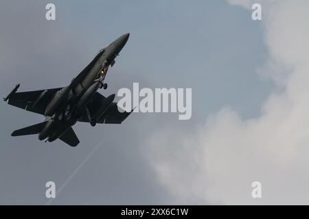 Un chasseur McDonnell Douglas F/A-18C Hornet avec l'US Marine corps All Weather Fighter Attack Squadron 224 (VMFA(AW)-224), connu sous le nom de « Bengals » Banque D'Images