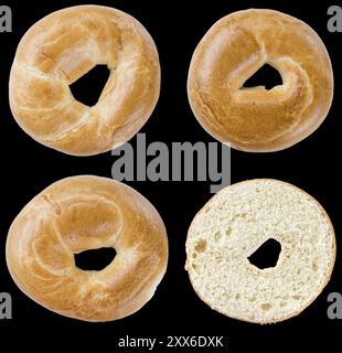 Bagels (close-up shot) isolé sur fond noir Banque D'Images