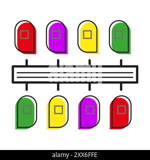 Marqueurs de carte colorés. Broches d'emplacement de navigation. Vecteur de pointeurs de direction. Symboles multicolores. Illustration de Vecteur