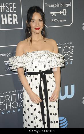 Olivia Munn à la 24e cérémonie annuelle Critics' Choice Awards qui s'est tenue au Barker Hangar à Santa Monica, États-Unis, le 13 janvier 2019 Banque D'Images