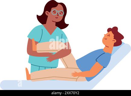 femme physiothérapeute donne massage au patient isolé Illustration de Vecteur