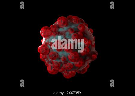 Image rendue en 3D du virus Monkeypox, Mpox, isolée sur fond noir. La variole du singe est une zoonose virale, transmise aux humains par les animaux. Banque D'Images