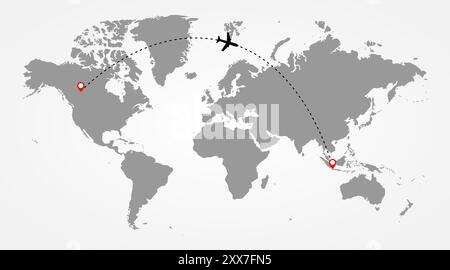 Avion volant au-dessus de la carte du monde. Route de l'avion. Concept de voyage. Illustration vectorielle. Illustration de Vecteur