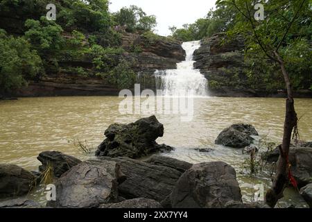 Les chutes de Pandav, nichées dans le parc national de Panna dans le district indien de Panna du Madhya Pradesh, sont une cascade sereine et pérenne alimentée par un affluent de t Banque D'Images