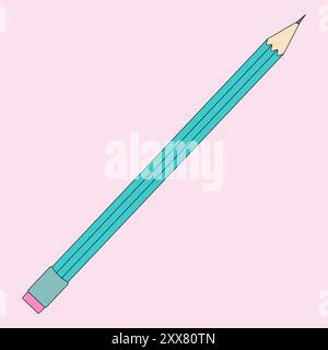 Illustration d'un crayon turquoise avec une gomme, parfait pour les thèmes de la rentrée scolaire, les projets éducatifs et les conceptions de papeterie. Illustration de Vecteur