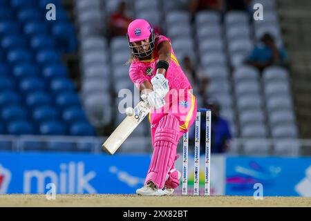 SAN FERNANDO, TRINITÉ-ET-TOBAGO - 22 AOÛT : Hayley Matthews des Barbados Royals féminines lors du match de premier League féminine des Caraïbes entre Trinbago Knight Riders et Barbados Royals à la Brian Lara Cricket Academy le 22 août 2024 à San Fernando, Trinité-et-Tobago. (Photo de Daniel Prentice/Alamy) Banque D'Images