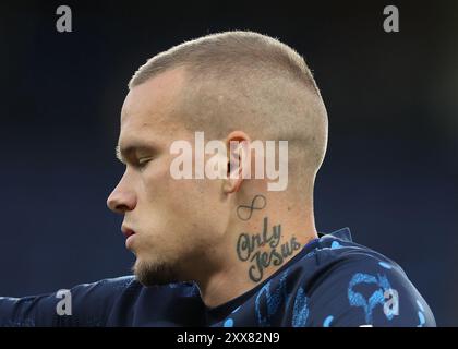 Londres, Royaume-Uni. 22 août 2024. Une vue montrant un tatouage sur Mykhailo Mudryk de Chelsea pendant le match de l'UEFA Europa Conference League à Stamford Bridge, Londres. Le crédit photo devrait se lire : Paul Terry/Sportimage crédit : Sportimage Ltd/Alamy Live News Banque D'Images