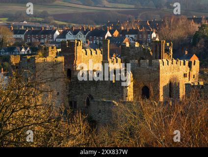 Lumière matinale sur le château de Ludlow, Shropshire. Banque D'Images