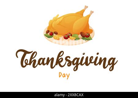 Lettres de Thanksgiving félicitations Delicious turkey sur fond. Illustration vectorielle isolée sur fond blanc Illustration de Vecteur