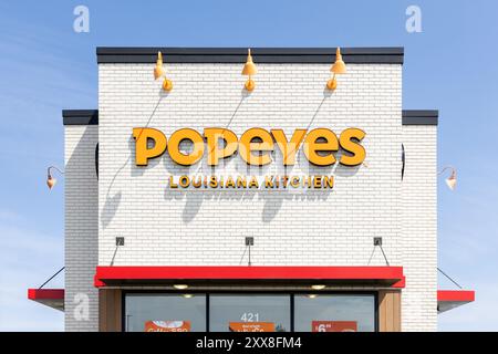 Popeyes Louisiana Kitchen, Inc. est un restaurant de poulet frit avec des emplacements dans le monde entier. Banque D'Images