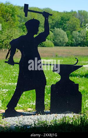 France, territoire de Belfort, Larivière, lieu de mémoire, vie de campagne, forgeron, travail de cerclage Banque D'Images