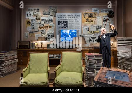Suisse, canton de Vaud, Corsier sur Vevey, Musée du monde de Chaplin au Manoir de Ban, statue de cire de Sir Winston Churchill Banque D'Images