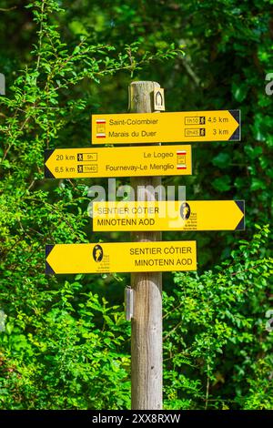 France, Morbihan, Golfe du Morbihan, Sarzeau, marquage du sentier de randonnée GR 34 ou chemin des douaniers Banque D'Images