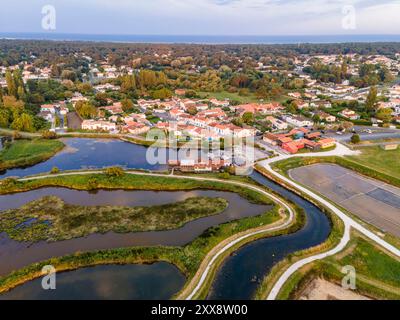 France, Charente maritime, Ile Oléron, le Grand Village plage, Port des Salines (vue aérienne) Banque D'Images