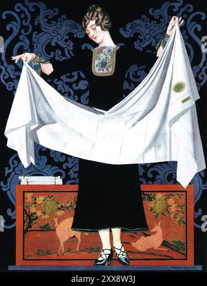 1924 Coles Phillips art - fragment of Wamsutta Linens ad - Banque D'Images