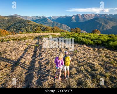 France, Ariège, Vaychis, panorama sur les Pyrénées et ses sommets depuis le signal du Chioula (1507 m) (vue aérienne) Banque D'Images