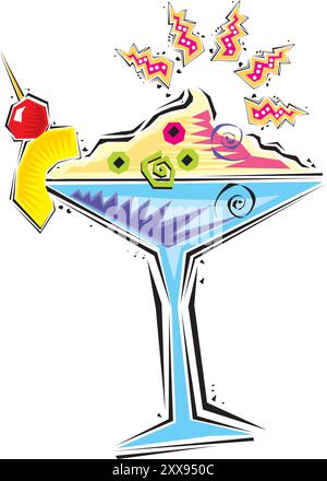 Décor réaliste avec dix cocktails alcoolisés dans des verres de différentes formes isolés sur une illustration vectorielle transparente Illustration de Vecteur