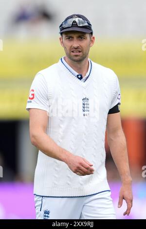 Emirates Old Trafford, Manchester, Royaume-Uni. 23 août 2024. 1er match de test de cricket de Rothesay, troisième jour, Angleterre contre Sri Lanka ; Mark Wood of England Credit : action plus Sports/Alamy Live News Banque D'Images